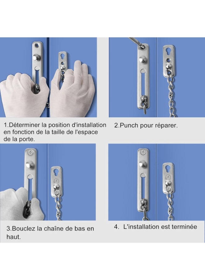 قفل أمان بسلسلة للباب ثقيل التحمل من الستانلس ستيل بلون النيكل المطفي، قفل سلسلة باب مع زر زنبركي مانع للسرقة يُفتح من الداخل فقط، يسمح بفتح الباب جزئيًا للتهوية والمراقبة الآمنة، مقاوم للصدأ، آمن للأطفال وكبار السن، سهل التركيب، مناسب للمنازل والشقق والفنادق والمكاتب - Image 3